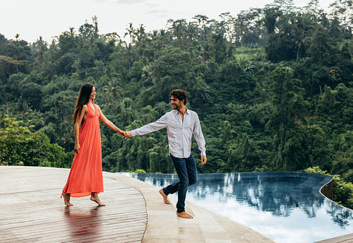 Loving couple enjoying their vacation at holiday resort