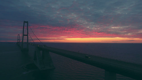 Evening view of the Storebaelt bridge in sea