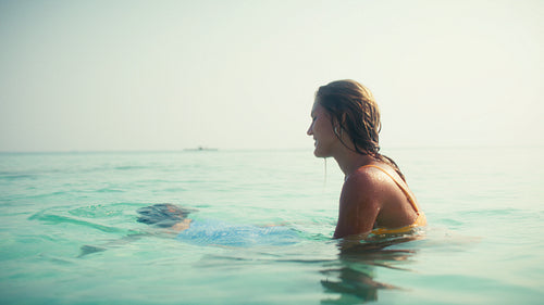 Magical family moment in the ocean during tropical vacation