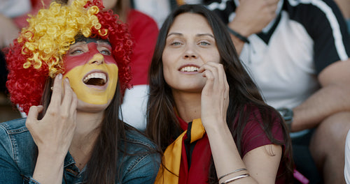 German soccer fans enjoying during a game in stadium