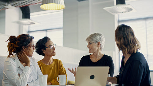 Businesswoman sharing new business ideas with her team