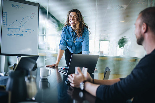 Businesswoman having meeting with colleagues