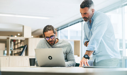 Businessmen having a discussion in a modern office