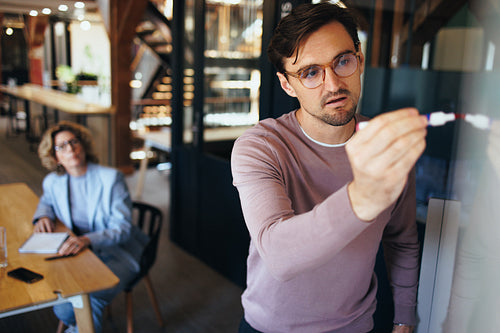 Business man presenting his ideas to his team in an office