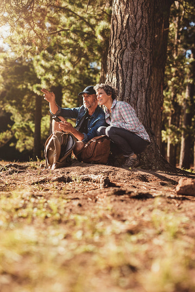 Hiker couple finding the right way