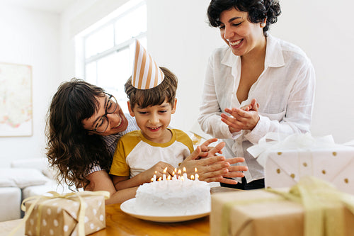 Lesbian parents celebrating boy's birthday