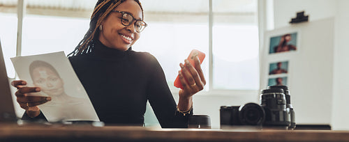 Creative artist taking a video call in her home office