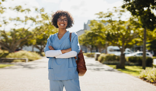 Female medical student in training at university
