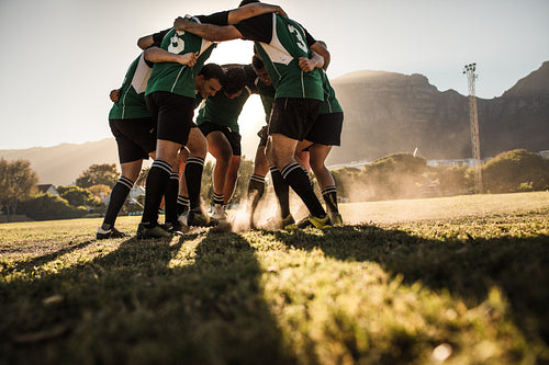 Rugby team showing aggression after the win