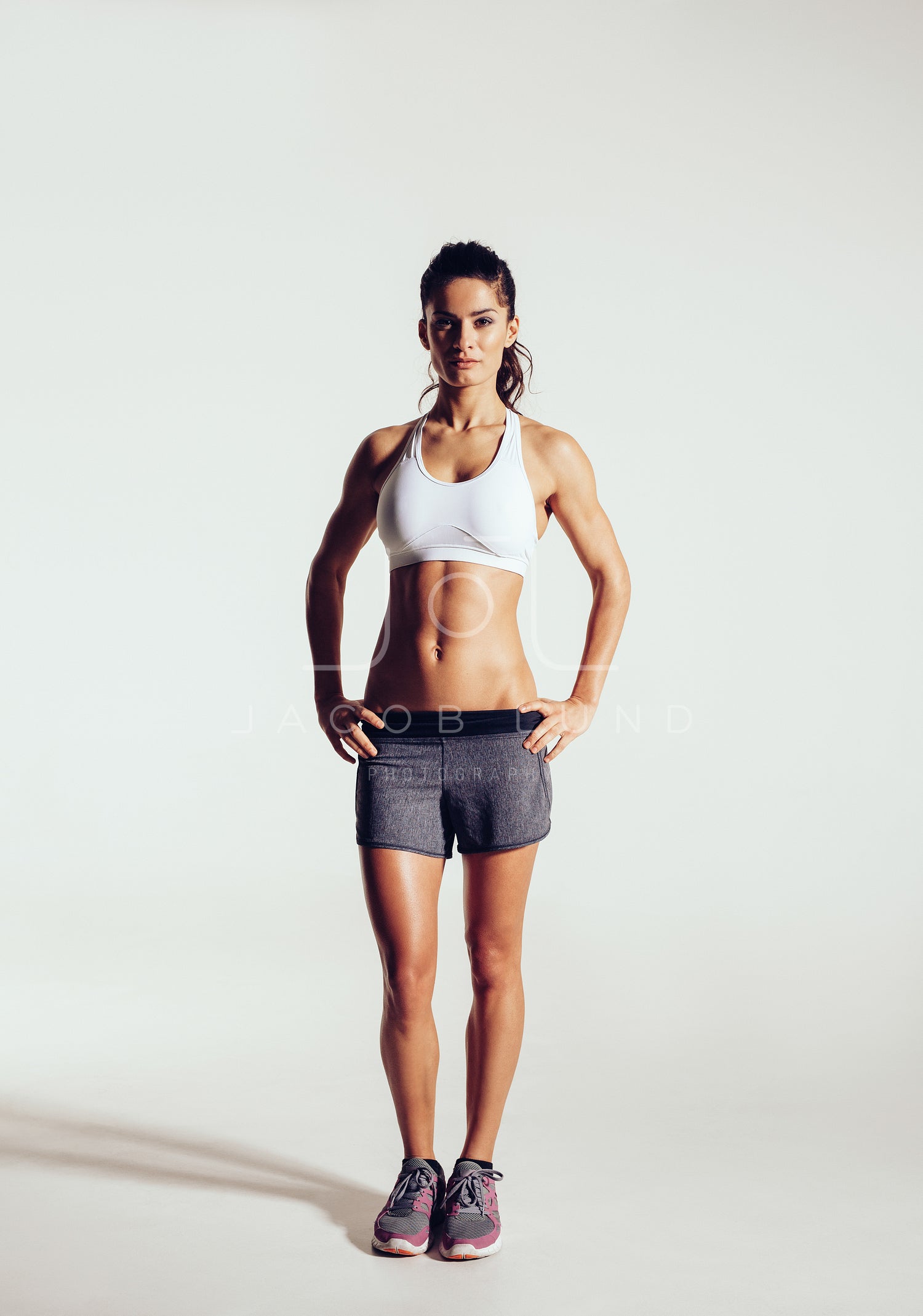 Beautiful fit girl in sport bra and shorts stock photo containing sport and
