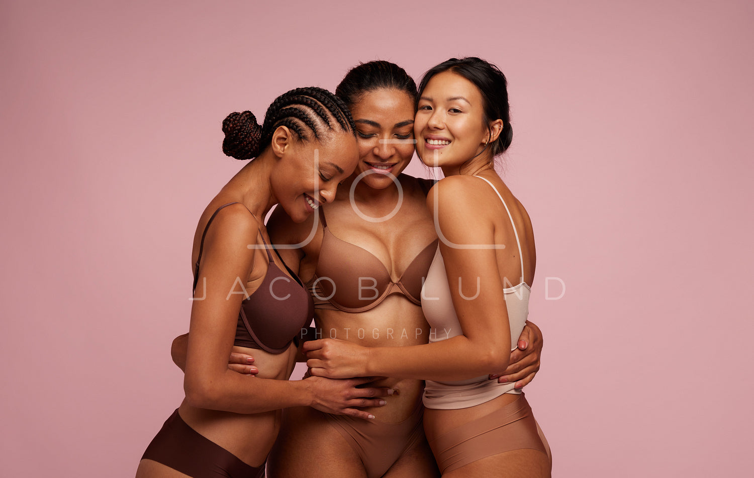 Multi-ethnic Group Beautiful Women Posing Underwear Stock Photo