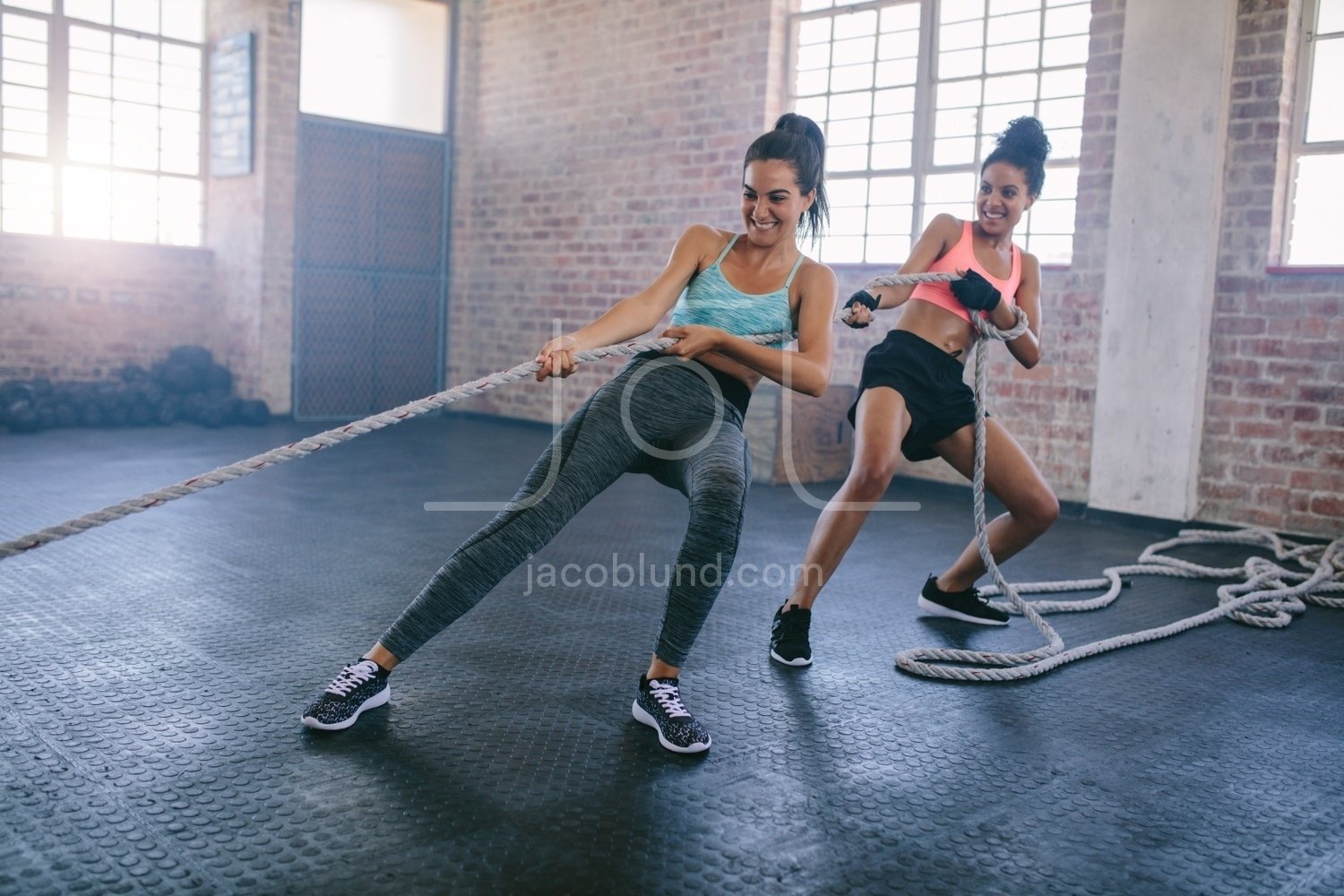 Young women doing rope pulling exercises at a gym – Jacob Lund Photography  Store- premium stock photo