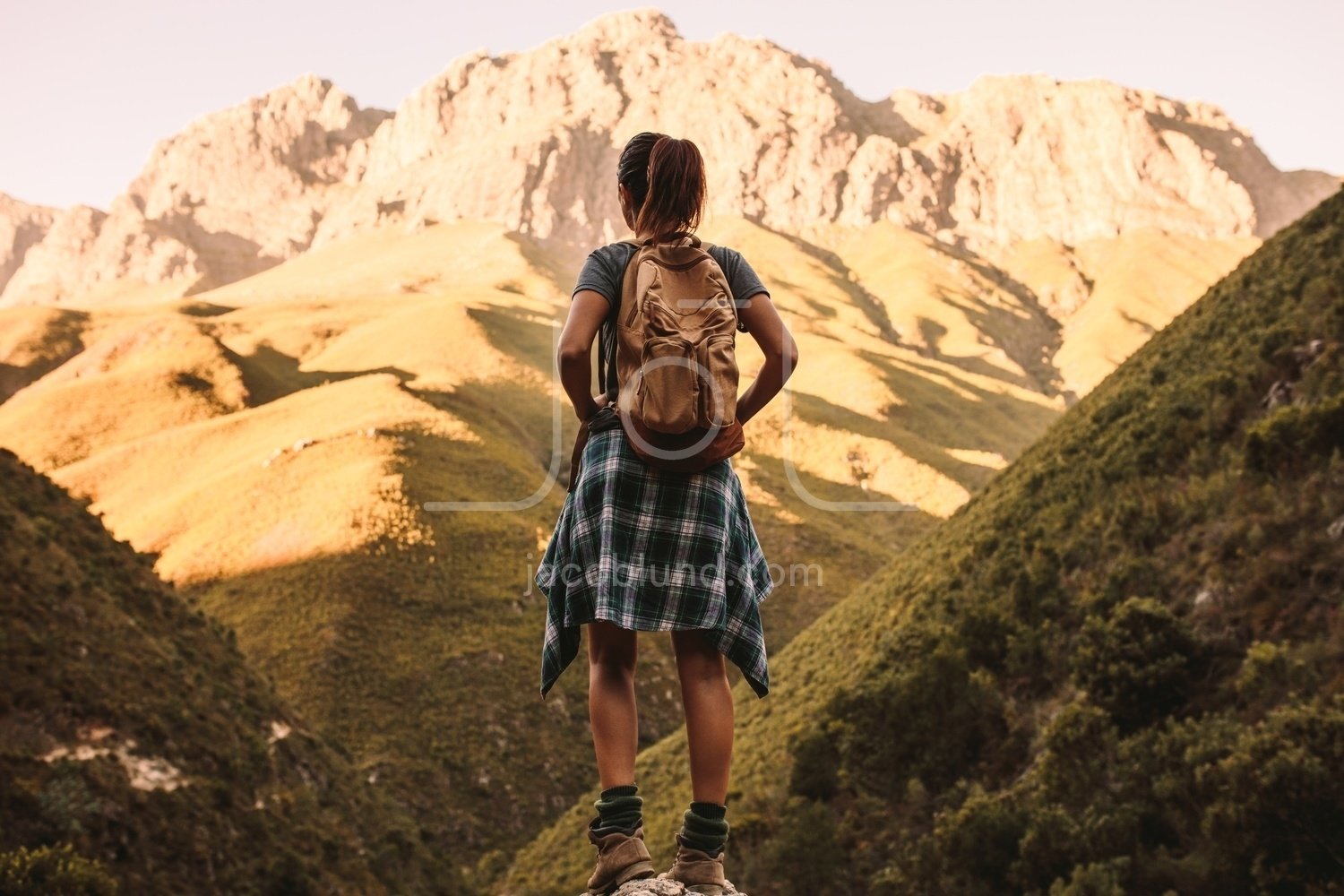 Woman Hiking In Mountains And Looking At The Scenic View, 58% OFF
